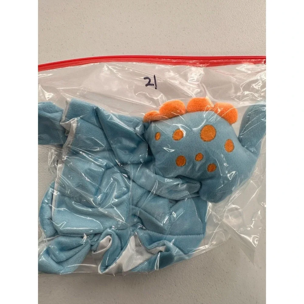 Pro Goleem Blue Dinosaur Baby‎ Lovey Security Blanket Satin Backing Knotted Ends
